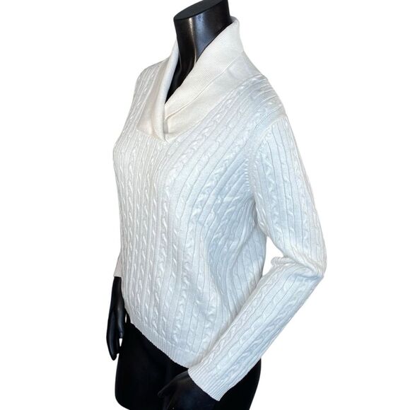 Studio Works Cable Knit Sweater Womens Size Medium Cozy Warm Wrapped Neck - Picture 2 of 6